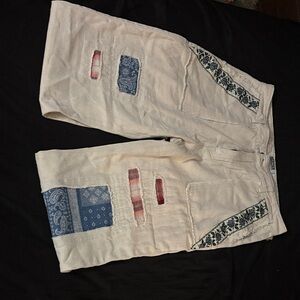 Chic Cream Patchwork Women's Pants with Blue and Red Accents